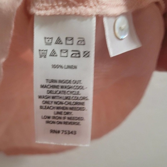 Joie 100% Linen Tunic Top Women's Size L Peach Oversize Pleated 3/4 Sleeves - Picture 5 of 7